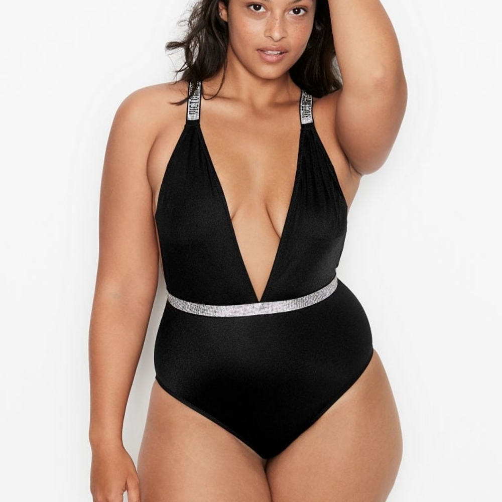 Victoria's Secret swimsuit Shine Strap Plunge One-piece black